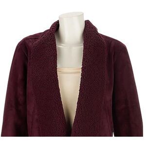 Denim & Co. Woman’s 3X Faux Suede Cascade Front Jacket Deep Wine with Sherpa Lin